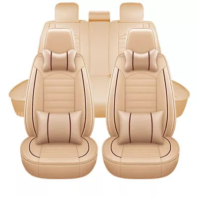 Leather Car Seat Covers Full Set 5-Seats Front Rear Protector Cushion + 4 Pillow • $61.90