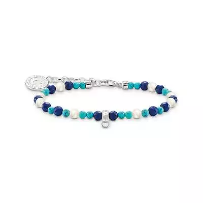 Genuine THOMAS SABO Member Charm Bracelet With White Pearls & Blue Beads • $159