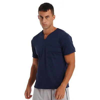 $11.58 • Buy Men's T-Shirt V Neck Fitness Sports Golf Tennis Athletic Shirt Pullover+ Pocket