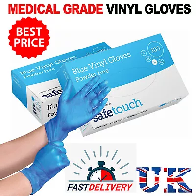 Vinyl Gloves BLUE/ CLEAR Disposable Powder & Latex Free Work Tattoo Food Medical • £4.49