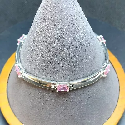 Vintage Sterling Silver 925 Pink Cubic Zirconia Tennis Bracelet 7.5'' Length • $45