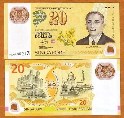 Singapore 20 Dollars 2007 Polymer P-53 UNC Commemorative • $37.04