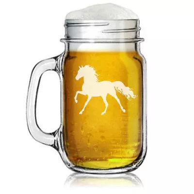 16oz Mason Jar Glass Mug W/ Handle Horse • $14.99