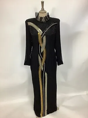 Vintage 80s Does 40s Dress Hollywood Glamour Art Deco Beaded Cocktail Gown #V2 • £95