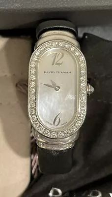 David Yurman SS Stainless Steel Madison Diamond Watch MOP Black Band W/Box • $850