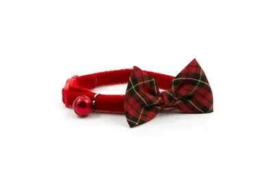 Ancol Safety Velvet Cat Collar - Vintage Bow Floral & Tartan In 4 Colours + Bell • £5.34