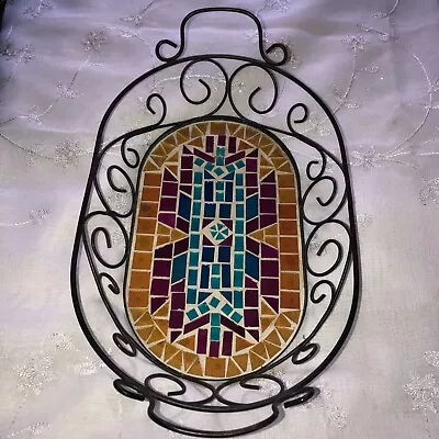 Vintage Southwestern Design Glass Mosaic Oval Metal Serving Tray • $4.99
