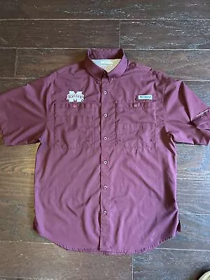 Mississippi State Bulldogs Shirt Men Small S Maroon Columbia PFG Tamiami Vented • $14