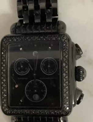 Michele Deco Noir Diamond Black Steel Chronograph Women's Watch (NO BOX/BATTERY) • $660