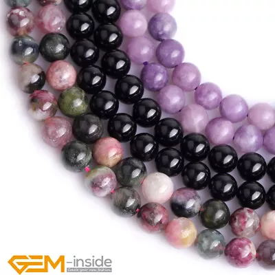 Natural Tourmaline Lepidolite Gemstone Round Loose Beads For Jewelry Making 15  • $10.47