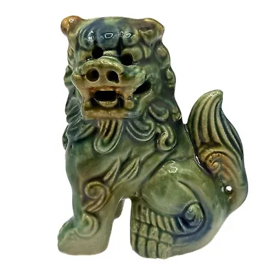 Foo Dog Vintage Figurine Chinese Glazed Blue Green Pottery Ceramics • $31