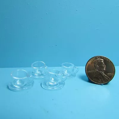 Dollhouse Miniature Coffee / Tea Cups With Saucers Set Of 4 ~ Clear ~ G7264 • $4.49