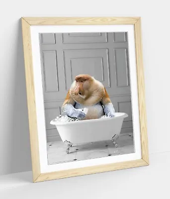 Probiscus Monkey In Bath Panel Wall-art Framed Poster Pic Print Bathroom Artwork • £37.99