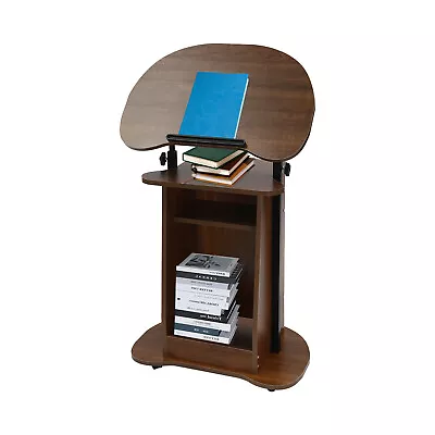 Height Adjustable Portable Wood Podium Stand Wheeled Lectern With Storage Shelf • $72.19