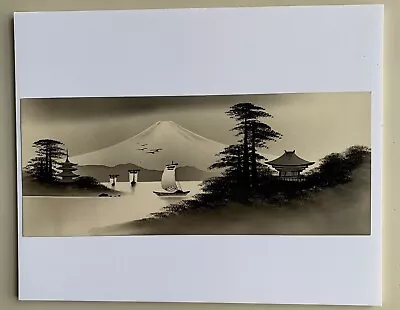 Vintage Hand Colored Japanese Print Of Mount Fuji • $10