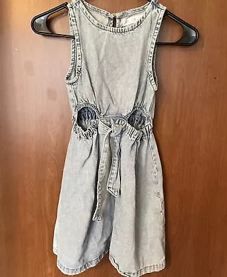 Zara Kids Girls Acid Denim Dress Blue Keyhole Sleeveless Summer Size 8 • $19.99