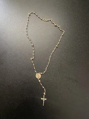 $489 • Buy Real 10k Yellow Gold Diamond Cut  Jesus Crucifix Beads Rosary Necklace 22  Oro