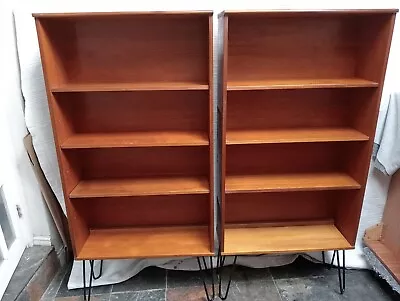 A Pair Of Teak Mid Century Bookcases On Hairpin Legs * • £230