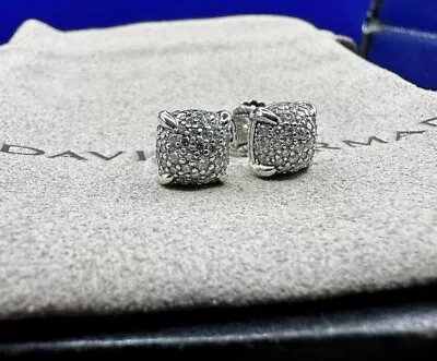 David Yurman Sterling Silver 7mm Earrings Pave Diamonds Petite Studs • $275