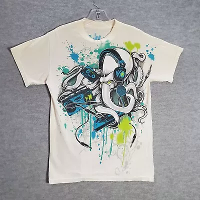 VINATGE Anchor Blue Men T-Shirt Small White Y2K Hip Hop DJ Music Is My Weapon • $17.50
