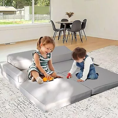 8 Pcs Modular Play Toddler Kids Children Couch Sofa Foam Playhouse Set Grey • $39.99