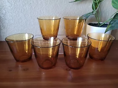 Vereco France Vintage Amber Juice Glass Set Of 6 Floral Relief Pattern • $18