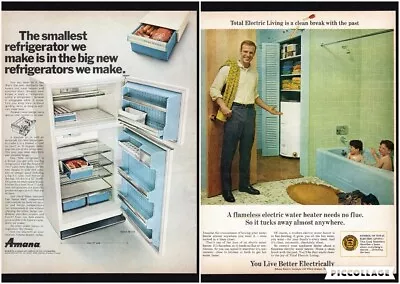 1967 Amana Refrigerator Meat Keeper - Edison Flameless Water Heater Print Ad • $9.95