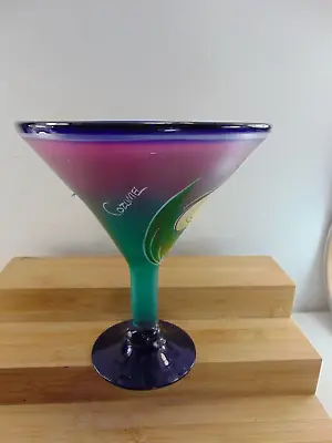 Large Martini Margarita Cockatiel Hand Painted Cacti Cozumel Blown Glass Bar • $9.50