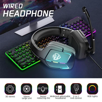 $43.99 • Buy Wired Gaming Headset LED Headphones With Mic Surround For PC Laptop PS4 Xbox One