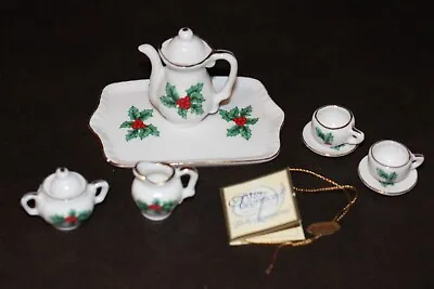 Miniature Christmas Doll Size Tea Set Porcelain Enesco 1996 • $7.99