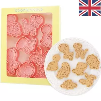 8pc Dinosaur Cookie Cutter Molds 3D Cute Embossing Cutters Mold Cake Baking Tool • £6.39