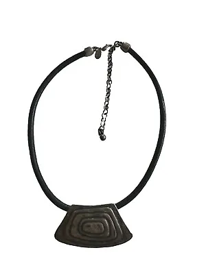 Chico's Modernist Black & Silver Tone Necklace 3 Extender  Choker Jewelry • £17.32