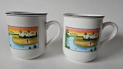 2 Villeroy & Boch Design Naif Folk Art Farm Rooster Coffee Mugs Cups Set Lot • $19.95