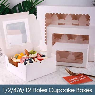 1/2/4/6/12 Holes Cupcake Box Window Face Cake Boxes Boards White Cupcake Boxes • $6.79