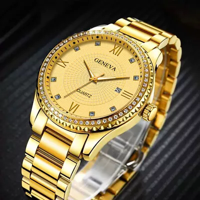 Waterproof Gold Men Quartz Watch Classic Stainless Steel Analog Business Fashion • $8.98