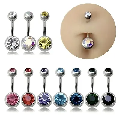 Double Jewel Gem Belly Button Ring Bar Navel Piercing Colourful Stainless Steel • £2.99