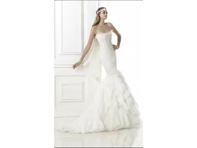 Pronovias Belinda Ivory 10 Mermaid Wedding Dress Sexy Corset Lace Ruffles $1610 • $499