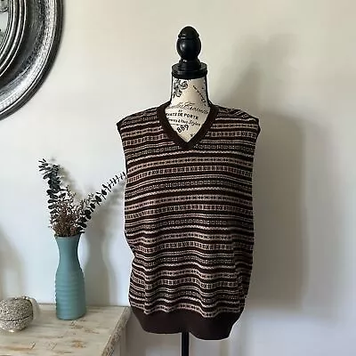 Tommy Hilfiger Brown Striped Grandpa Sweater Vest Men's Size L • $20