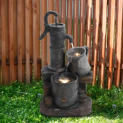 £79.95 • Buy Garden Pump Barrel Water Feature Fountain With LED Lights Electric Outdoor Decor