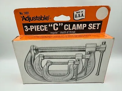 Vintage Adjustable 3-Piece  C  Clamp Set 1491 Made In USA  - NEW OLD STOCK • $37.99