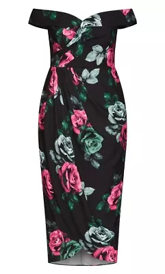 City Chic Plus Size XXL / 24 Maxi Dress Floral Black Pink Long Formal Wedding • $49.99