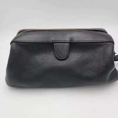 Fossil Soft Leather Full Grain Black Travel Toiletry Bag Shaving Rare Vintage • $39.99