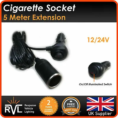 £11.95 • Buy 5M Car Cigarette Lighter 12V Extension Cable Adapter Socket Charger Lead UK Safe