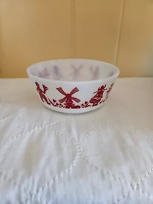 VTG Red Hazel Atlas Dutch Girl Boy 5  Cereal Bowl Windmill Milk Glass • $15.99