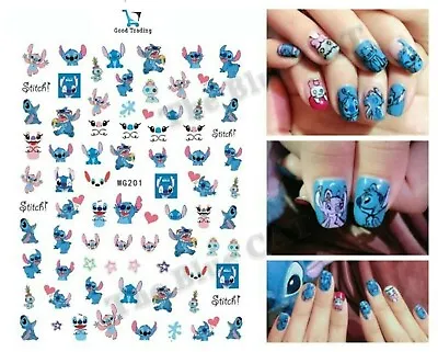Nail Art Stickers Transfers Adhesive Lilo Stitch Cartoon Characters Decal • £1.99