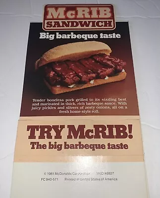 Rare 1981 McDonalds McRib Table Top Store Menu Sign Ad Poster Display • $87.23