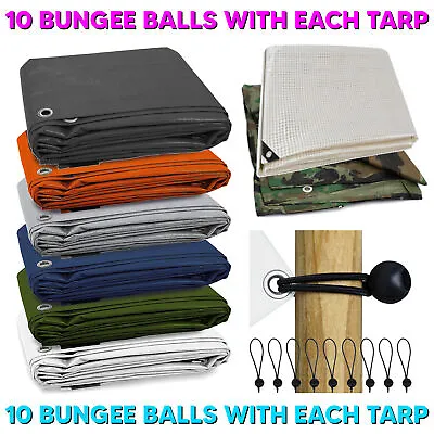 Tarpaulin Heavy Duty Waterproof Cover Tarp Ground Sheet + 10 BUNGEE BALLS • £151.99