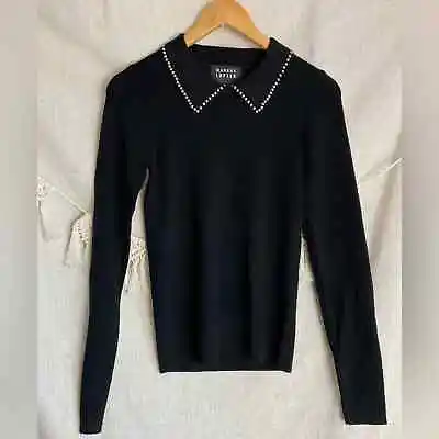 Markus Lupfer Studded Collar Black Merino Wool Pullover Sweater Size Small • $125