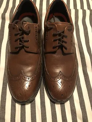 Mens/boys M&S Brogue Style Brown Air Flex Leather Shoes Size 6 New • £15.50