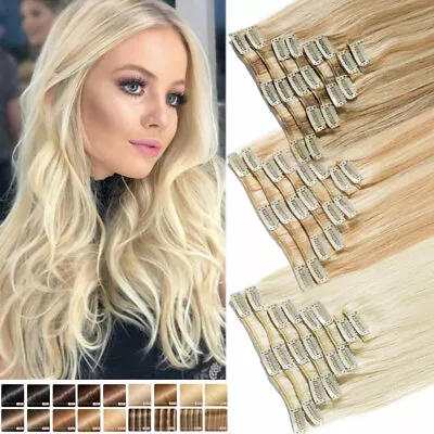 CLEARANCE 100% Human Hair Seamless Clip In Remy Hair Extensions Full Head Blonde • $44.10